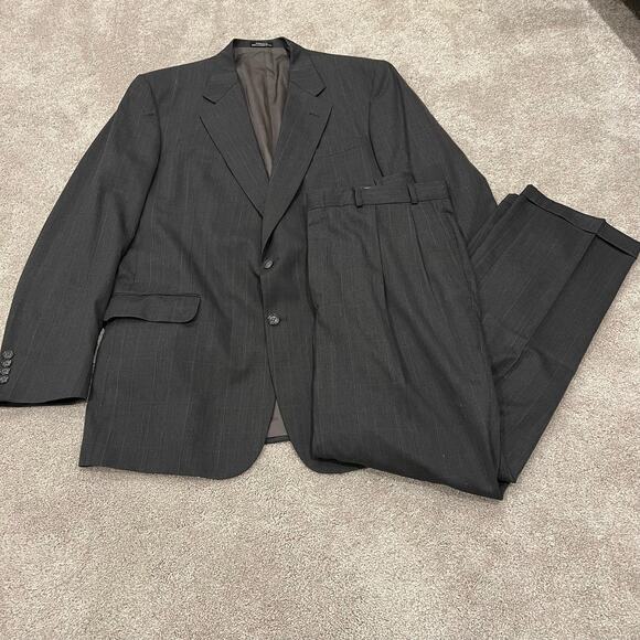 Stafford Men's 2 Piece Worsted Wool Suit Dark Grey Size‎ 46XT 36x32 - Picture 1 of 16